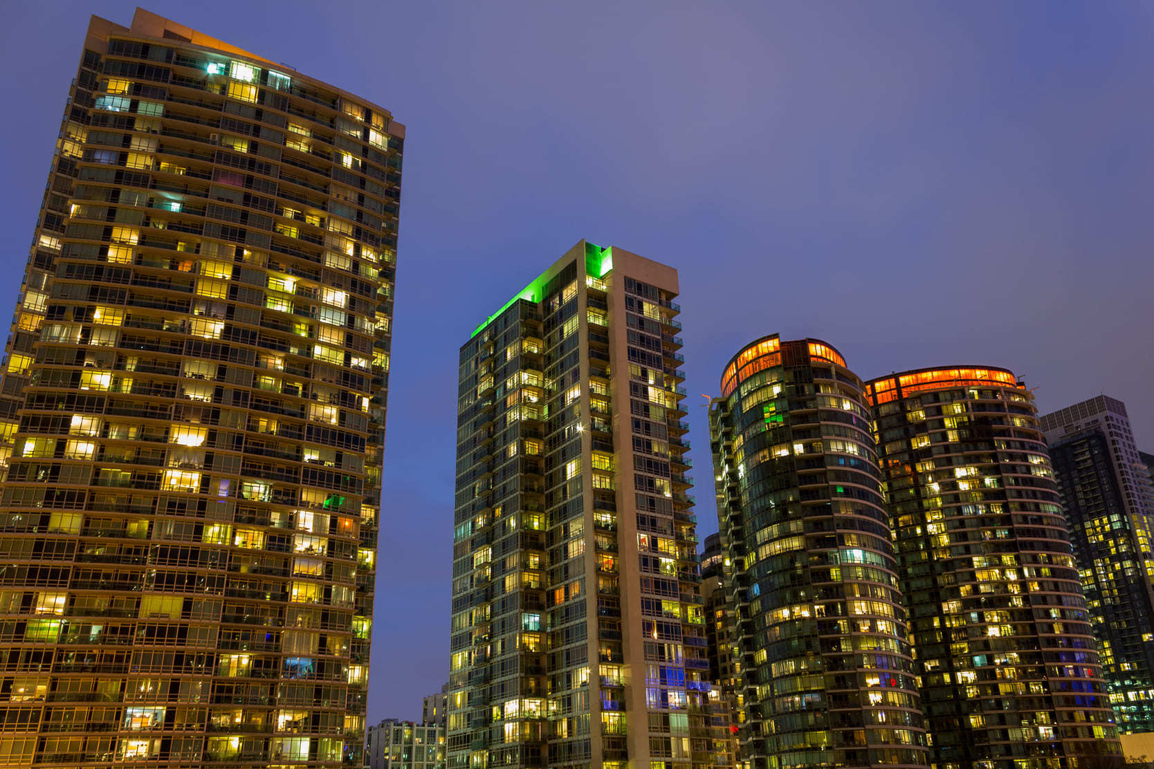 Toronto condo buildings at night